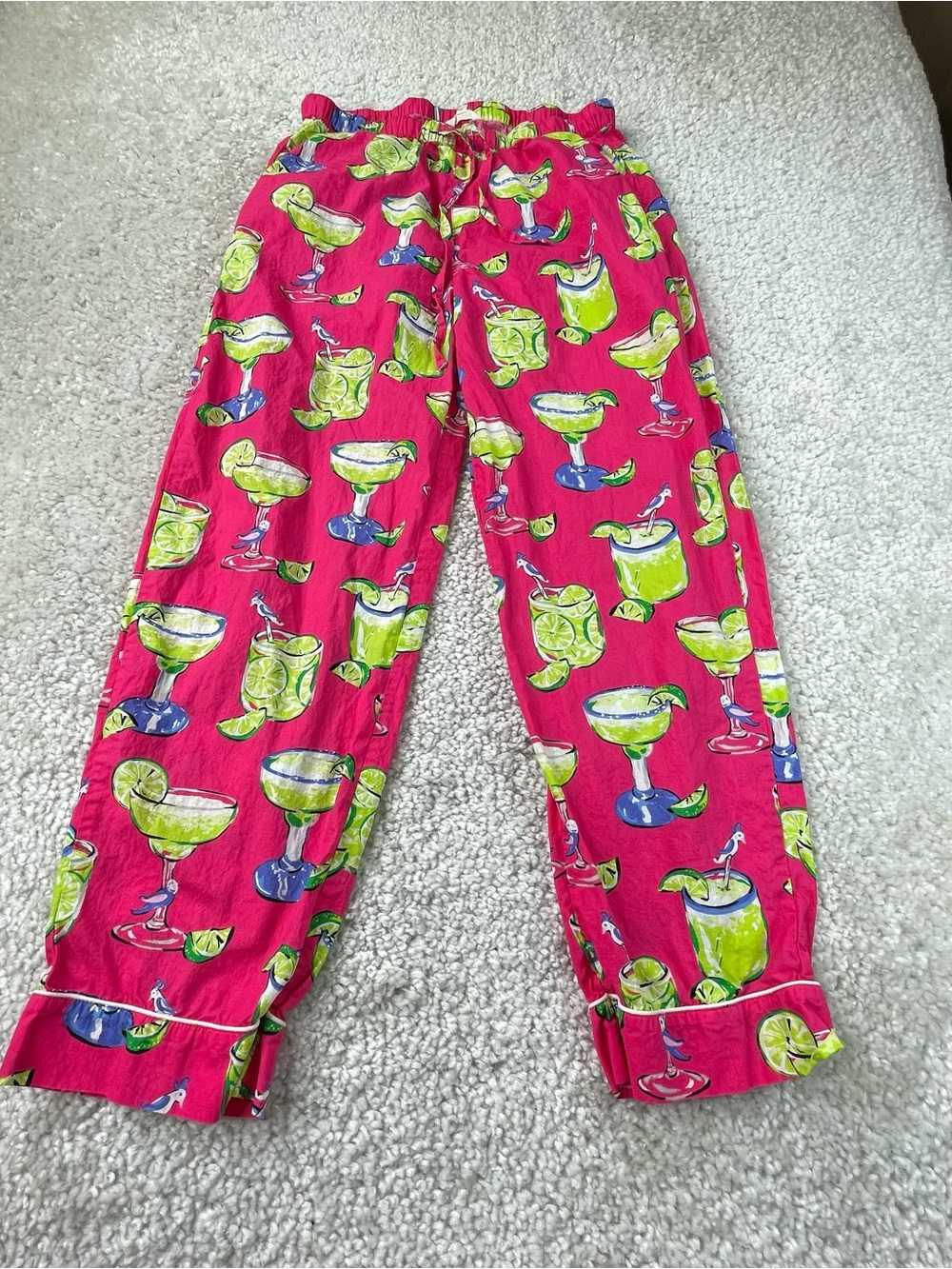 Anthropologie printfresh margarita lime bird pants pockets hot pink small